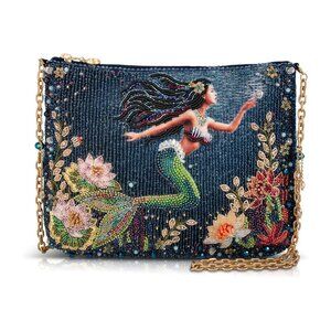 Mary Frances Mermaid Magic Underwater Handbag Zip Ocean Floral Bag Blue Purse NW
